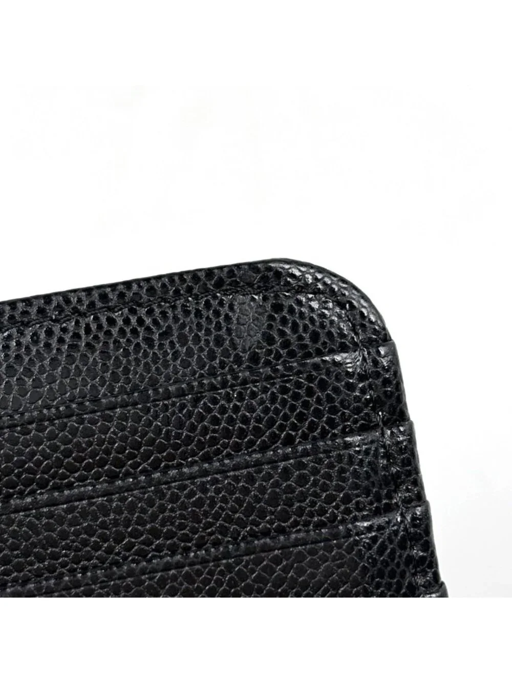 Chanel CC Logo Coin Purse Card Case Quilted Caviar Leather Black AP